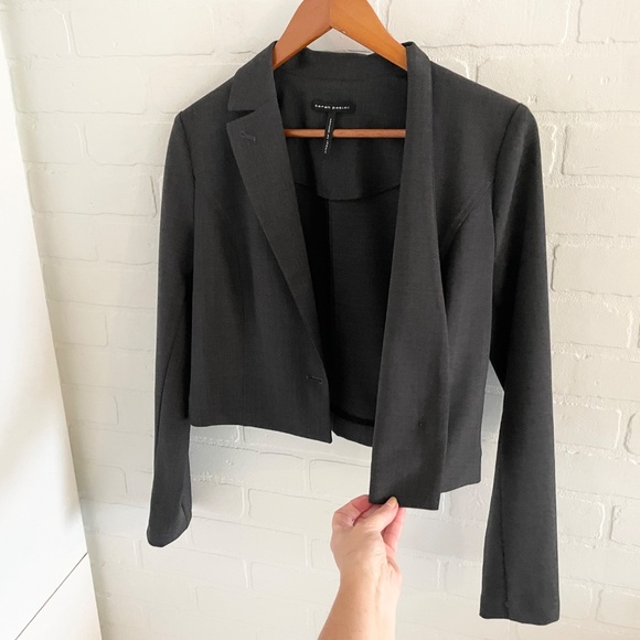 Sarah Pacini Crop Blazer Asymmetrical Collar Gray Wool blend Business Casual S - Picture 8 of 13